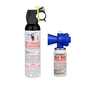 SABRE Frontiersman 9.2 fl oz. Bear Spray, Maximum Strength 2.0% Major Capsaicinoids, Powerful 35 ft. Range Bear Deterrent and Bear Horn with Locking Top