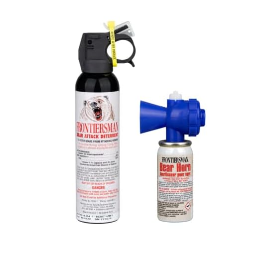 SABRE Frontiersman 9.2 fl oz. Bear Spray, Maximum Strength 2.0% Major Capsaicinoids, Powerful 35 ft. Range Bear Deterrent and Bear Horn with Locking Top