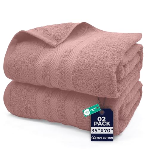 Image of DAN River 2 Pack Bath Sheets Extra Large 35x70, Large Bath Towels for Adults, XL Oversized Heavy Duty Towel Set, 600 GSM 100% Ring Spun Cotton, Soft Quick Dry, Dusty Rose
