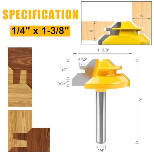 Image of 45 Degree Lock Miter Router Bit 1 /4 Shank, Newdeli 1 /2 Stock Joint Woodworking Router Bit, Suitable for Furniture Oblique Tenon Interface Making (90-Degree Tenon Joint Woodworking)