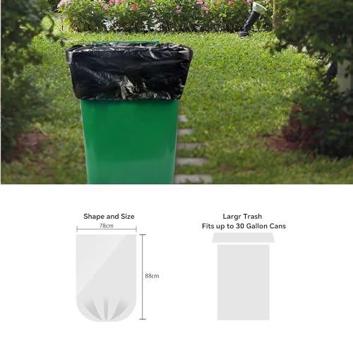 Image of WAIKAS Trash Bag 30 Gallon, 10 Count, Big Garbage Bags, No Flaps /Ties,Thickness, 78x88cm,33.5g /pc, Unscented, Black