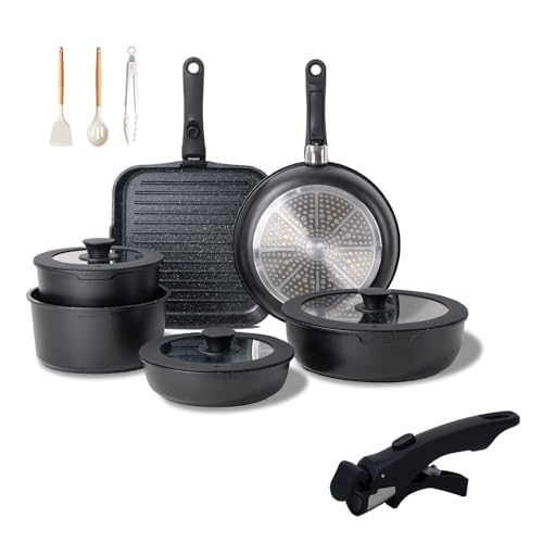 Image of JEETEE Pots and Pans Set Non Stick 25pcs Black with extra 1 handle