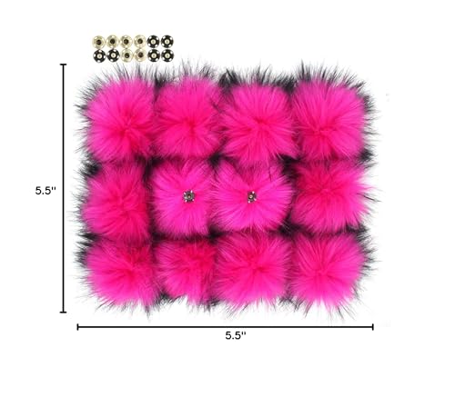 Furling Pompoms 12pcs Fluffy Faux Raccoon Fur Pompoms with Press Button for Knitted Hats Scarves Accessories 5.5 Inches(Hot Pink) - Image 3