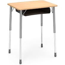 Virco ZADJ2026BOXM 2-Pack School Desk with Hard Plastic Top, Plastic Book Box and Adjustable Height 22"- 34" H to Accommodates Multiple Grade Levels - Maple Top/Black Book Box