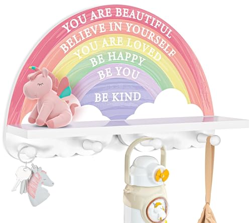 Garybank Rainbow Shelf Decor for Girls Room Wall, Wooden Rack
