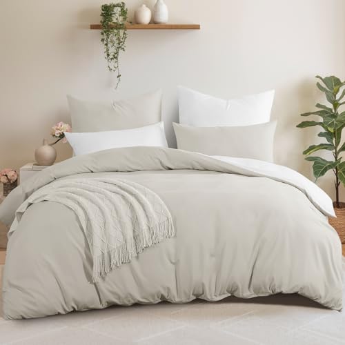 Aisbo Bettwäsche 200x220 3teilig Beige Weiß - Bettwäsche Sets 1...