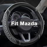 West Llama Car Steering Wheel Cover for Mazda 3,5,6,CX-3,CX-5,CX-30,CX-50,CX9,CX-9,MX-5 Miata,CX-7,RX-8,14.5-15 inches(Diamond Quilted-Black+Gray-Standard Size)