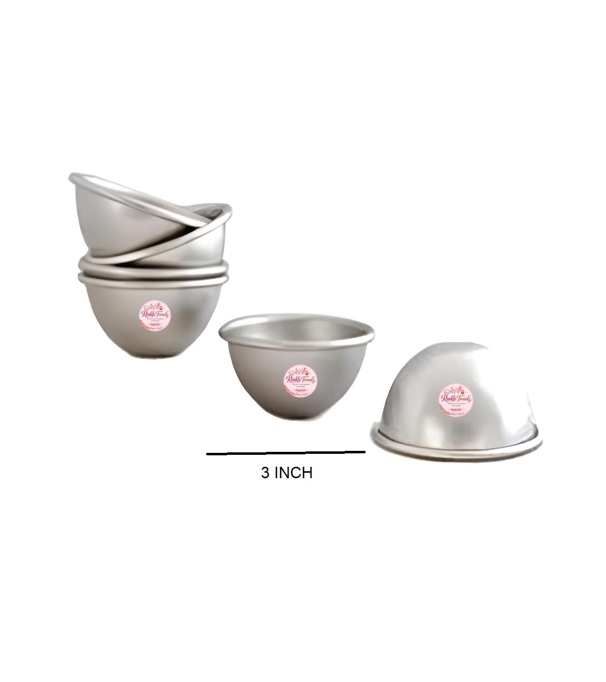 RINKLE TRENDZ Aluminium Half Round Cake Mould/Cake Pan - 3D Mould - Set of 6 Pieces, Size 3Inches