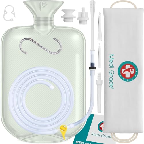 Image of Medi Grade Enema Kit for Adults, 2L Enema Bag for Colon Cleanse, 4 Tips | Hands-free reusable enema bag with one-way valve and pouch, home enemas for constipation relief for women and men