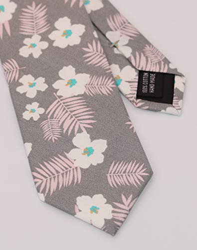 Image of Men's Skinny Tie Floral Cotton Necktie and Tie Bar Clip Sets, Great for Weddings,Groom,Groomsmen