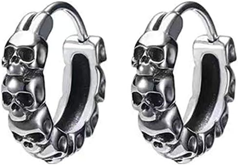 Jude Jewelers Retro Vintage Stainless Steel Gothic Skull Cocktail Party Hallloween Biker Hoop Earrings (Silver)