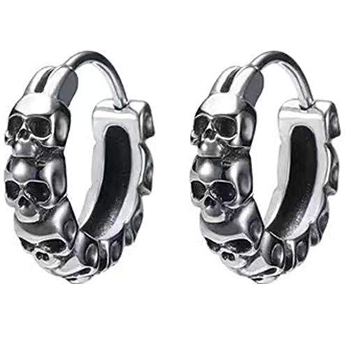 Retro Vintage Stainless Steel Gothic Skull Cocktail Party Hallloween Biker Hoop Earrings