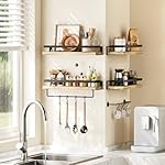 AMADA HOMEFURNISHING Bathroom Shelves with Towel Bar, Floating Shelves, Wall Shelves for Bathroom/Living Room/Kitchen/Bedroom, Light Brown, Set of 2 - AMFS01 - Image 5