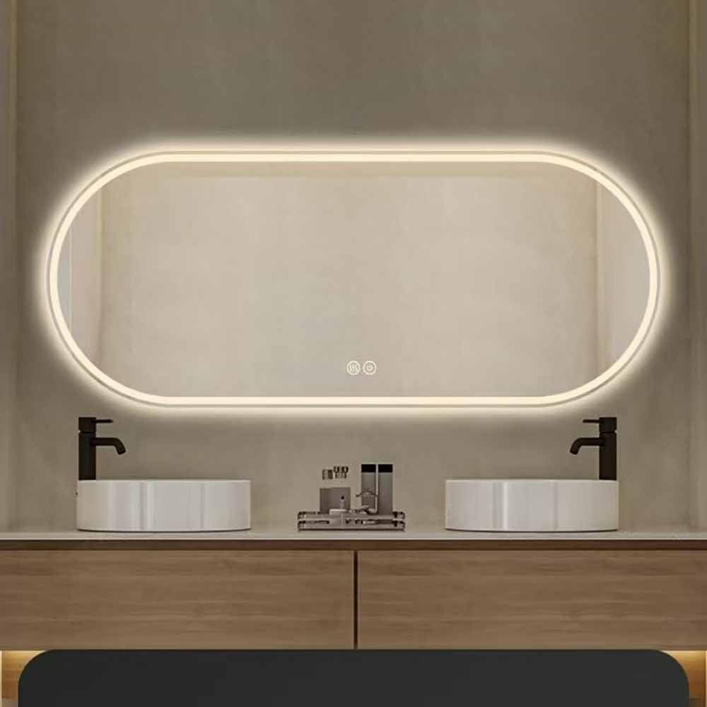 FGXHHS Fogless Lighted LED 51", 3 Colors Dimmable Smart Makeup Full Length with Frontlit & Backlit, Oval, Touch Control(Horizontal,120x60cm)