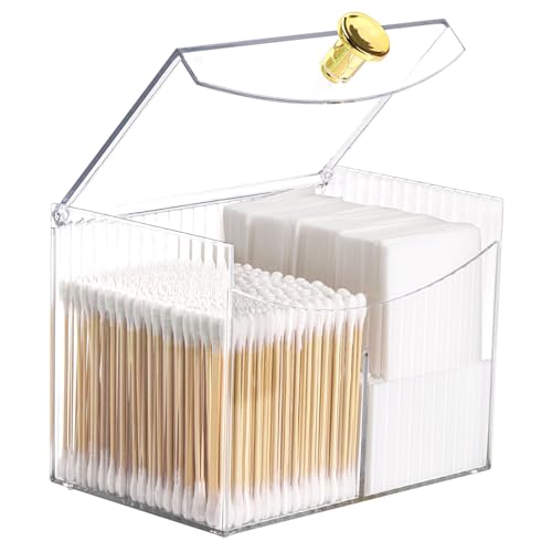 Image of Tbestmax Qtip Holder Dispenser 2-Section Clear Bathroom Organizer 2 Grids Cotton Swab /Pad /Ball Holder Container Cosmetics Storage for Vanity