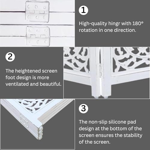 Image of Foldable Wooden Dog Gate with 4 Panels | Freestanding Pet Safety Barrier for Dogs & Puppies | Indoor Fence for Doorway, Stairs & Hallway | Portable Pet Gate (White)
