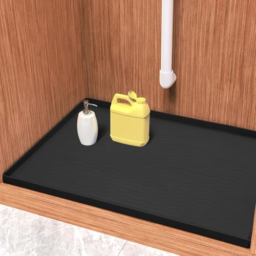 URMONA Tapis de Silicone pour Évier, Rangement Et Organisation De Cuisine, Protège-étagère pour Cuisine et Salle de Bain, Tapis Litiere Chat(Noir,48L x 48l...