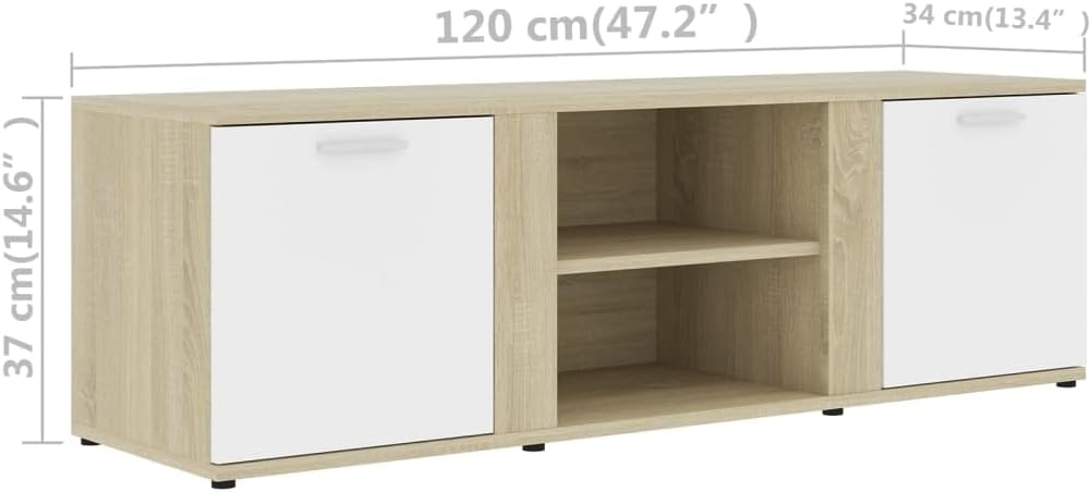 vidaXL Engineered Wood TV Stand - White and Sonoma Oak - Stylish Storage Solution with 2 Doors and 2 Compartments - Easy Assembly