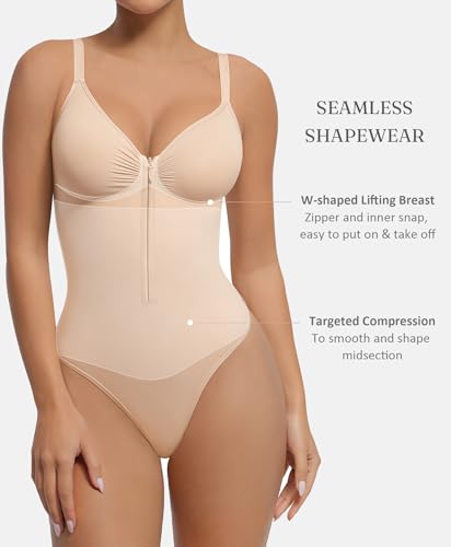 FeelinGirl Shapewear Tummy Control for Women Zip Shapewear Bodysuit Thong V-Neck Body Suit Seamless Body Shaper4