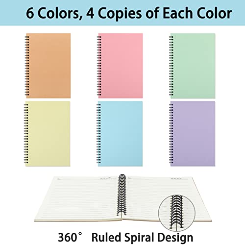 Cowdate 24 Pack A5 Spiral Notebooks Journal With Kraft Cover, 5X8 Inches, Ruled Lined Paper, For Work, Sketches, Study, Notes Taking, Gifts -6 Colors, 4 Of Each Color #TOP2