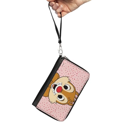 Buckle-Down Disney Wallet, Zip Around, Chip n Dale Dale Smiling Pose Sprinkle Pink Red, Vegan Leather2