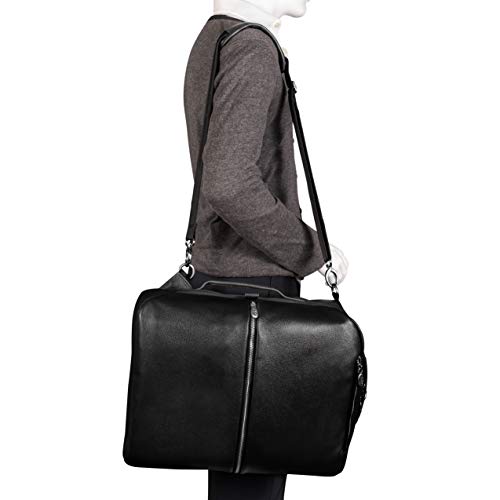 Mcklein East Side Pebble Grain Calfskin Leather 17" 2-In-1 Laptop & Tablet Convertible Travel Backpack & Cross-Body Black (18875) #TOP4