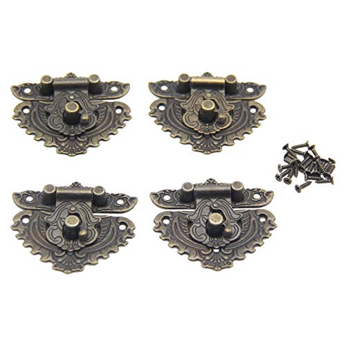 Image of 4Pcs Latch Hasp Antique Brass Decorative Hasp Jewelry Wooden Box Hasp Latch Lock with Screws for Drawer Cabinet Jewelry Wooden Case Box Antique Bronze Lock, 55x49mm