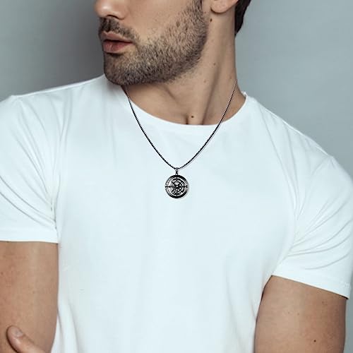 Compass Necklace 925 Sterling Silver Black Gold Compass Necklace for Men Vintage Gear Compass Jewelry Gifts for Men Father Husband Boyfriend2