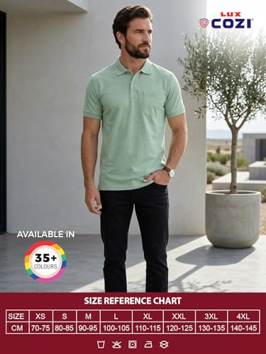 Image of Lux Cozi Men's Polo T-Shirt Regular Fit Half Sleeves with Pocket | Cotton Blend Polo Neck Collar T-Shirt for Men | Casual, Office Comfortable Breathable T-Shirt | Stylish Plain Tee