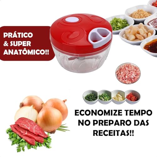 Processador de Alimentos Manual 3 Lâminas 500 ml Mini Triturador Moedor Picador de Alimentos Linha P