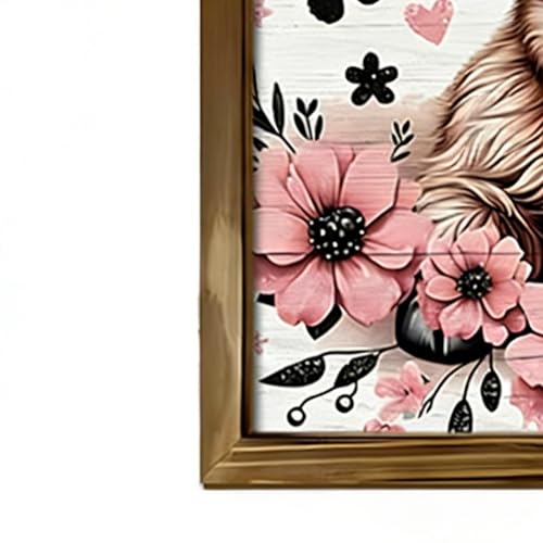 Tableau de vache avec cadre et fleurs rustiques pour salon - 6