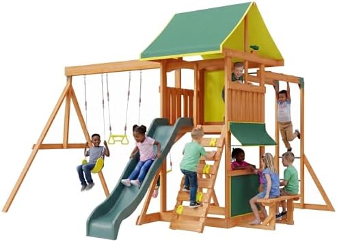 Wooden Swing Sets for Backyard – Outdoor Playset,Green