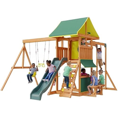 Wooden Swing Sets for Backyard - Outdoor Playset,Green
