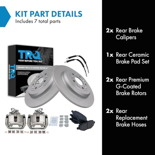 Image of TRQ Rear Brake Pad and Rotor Set Ceramic Coated Rotors Calipers Compatible with 2015-2018 Ford Flex Lincoln MKT