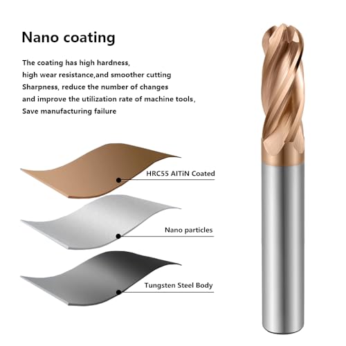 Image of Carbide Ball Nose End Mills-4 Flute TISIN Coated,for Milling Alloy Steels, Hardened Steel, Metal etc.1 Pcs R5x75mm
