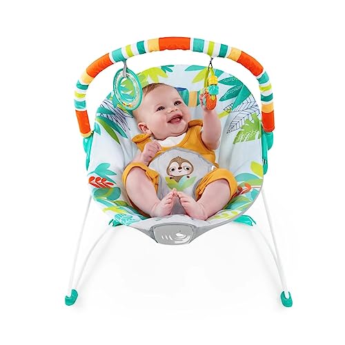 Bright Starts Baby Bouncer with Soothing Vibrations - Removable Toy Bar, Non-Slip Feet, 0-6 Months, Up to 20 lbs (Rainforest Vibes)