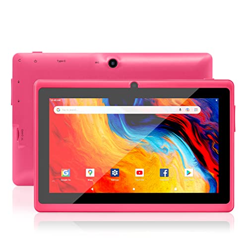 Haehne 7  Tablet PC, Android 10.1 OS, Certificado por GMS, Quad Core 2G RAM 32GB ROM, Cámaras Duales 2.0MP+0.3MP, WiFi, Bluetooth, 1024*600 HD,Rosado