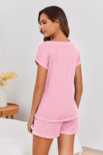 Image of Ekouaer Womens Pajama Sets 2 Piece Soft Short Sleeve Top and Shorts Sleepwear Round Neck Pjs Lounge Set with Pockets