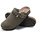 ODOLY Genuine Suede Clogs for Women Men Soft Cork Footbed Leather Mules Comfort Potato Shoes with Arch Support, Army Green 40
