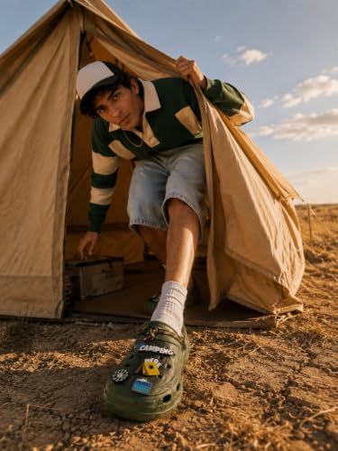 Image of Bacca Bucci x Discovery Camping Hero EVA Slides for Men, Marble Finish Clogs with Charms, Cushioned Lightweight Slip-On Sandals with Heel Strap