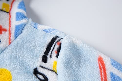 Image of Kids Hooded Bathrobe Girls Soft Plush Flannel Pajamas Sleepwear Boys Spa Robe Blue Car 7-8 Years