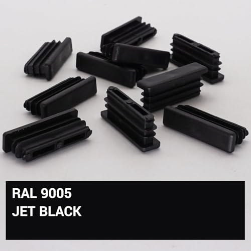 Image of (Pack of 10) Rectangular Plastic Plugs 25 /64 inch x 1-9 /16 inch (10 x 40 mm), Matt Plugs, Rectangular Tube Inserts, Fence Post Caps, Jet Black RAL 9005