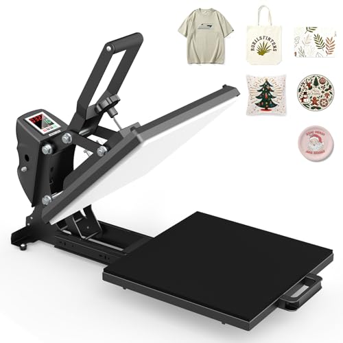 Heat Press Machine 15x15,Clamshell Heat Press, Digital Slide Out Heat Press for T-Shirts with 5 DTF Transfer Sheets, Sublimation Vinyl HTV Heat Transfer Machine for Pillows,Mouse Map,Bags