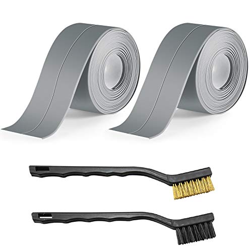 TAOPE Cocina&Baño Cinta selladora Tiras de Calafateo + 2 Cepillos de Limpieza de Grietas, Cintas de Sellado Autoadhesivas Adhesiva Impermeable Antimoho PVC para Esquina de Pared/Piso - Gris Cover