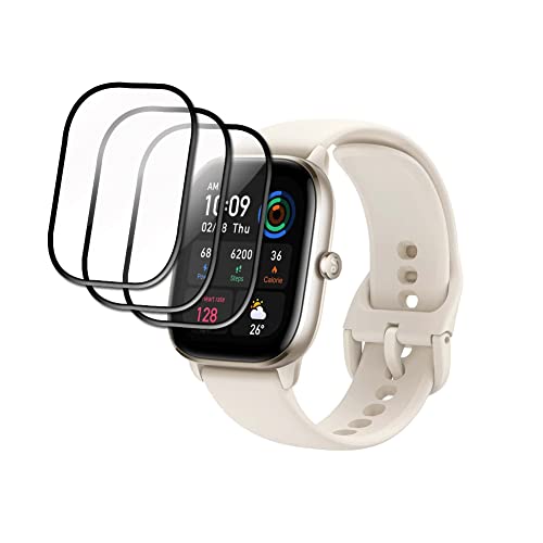 Schutzfolie Kompatibel mit Amazfit GTS 4 Mini Display【3 Pezzi】, 3D Kohlefaserkante Displayschutzfolie, Vollabdeckung Premium Flexibles Glas, Anti-Kratzer Blasenfrei Schutzfolie Cover