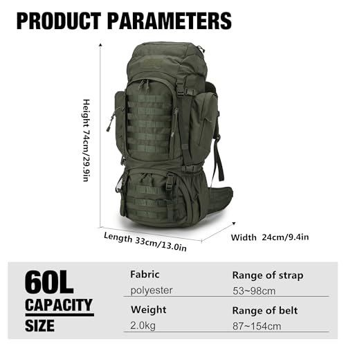 Image of Mardingtop 60L Military Internal Frame Backpack for Hiking,Camping,Hunting,Rucksack Backpack with Rain Cover