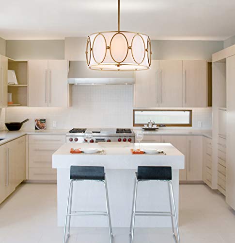JONATHAN Y 19" Gold 3-Light LED Pendant Light, Modern Hanging Chandelier with White Linen Drum Shade, Adjustable Metal Ceiling Fixture for Dining Room Kitchen Island JYL9008A by JONATHAN Y - Image 2