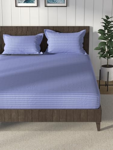 Image of NAUTICA Cotton King Bedsheet with 2 Pillow Covers -3pc Set (noridge) | 160TC | Super Soft Touch Stripe-Blue