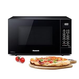 Panasonic NN-CT56JBGPG Slimline-Kombi-Mikrowellenherd mit Grill, Drehteller aus Glas, 27 l, 1000 W, 40/100–220 °C, 23 automatische Programme, Auftauen, 6 Leistungsstufen, digitale LED, Schwarz