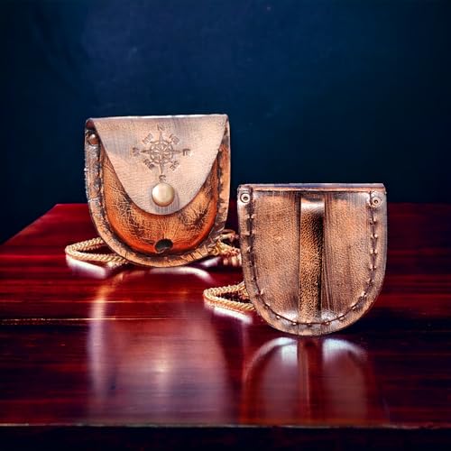 Brújula de latón grabada con estuche de cuero miniatura 5